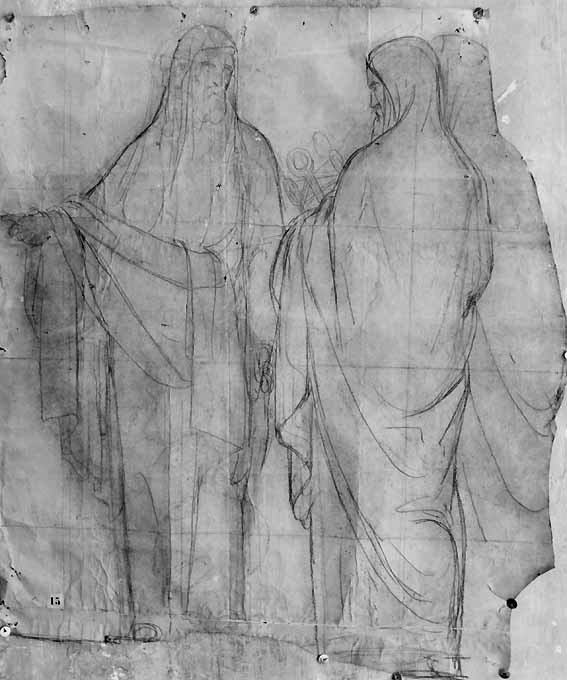 tre figure (disegno preparatorio) di De Napoli Michele (attribuito) (sec. XIX)