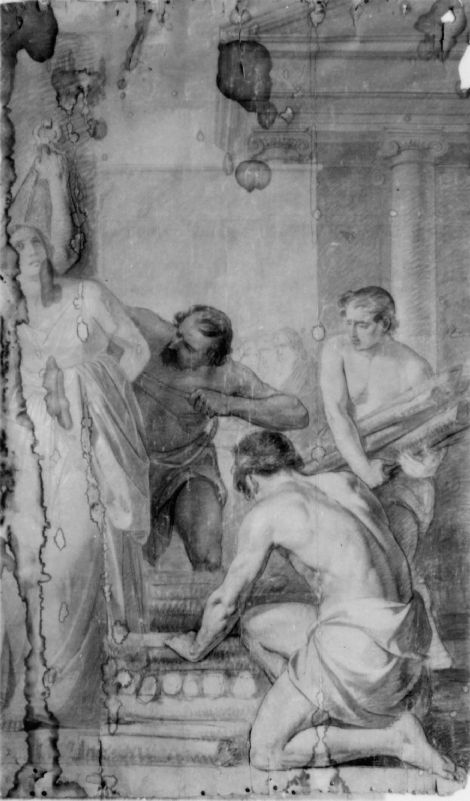 studio per Martirio di San Lucia (disegno preparatorio) di De Napoli Michele (attribuito) (sec. XIX)