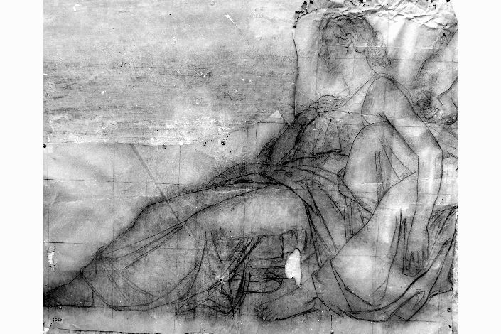 figura femminile seduta (disegno preparatorio) di De Napoli Michele (attribuito) (sec. XIX)