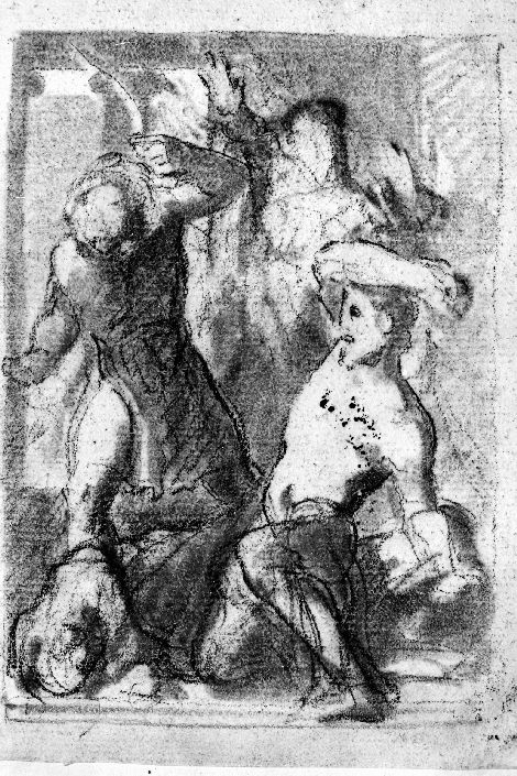 Scena di uomini che combattono (disegno preparatorio) di De Napoli Michele (attribuito) (sec. XIX)