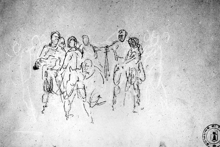 Scena di figure maschili (disegno) di De Napoli Michele (attribuito) (sec. XIX)