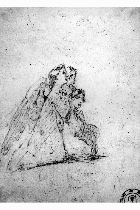 studio di tre figure di angeli (disegno preparatorio) di De Napoli Michele (attribuito) (sec. XIX)
