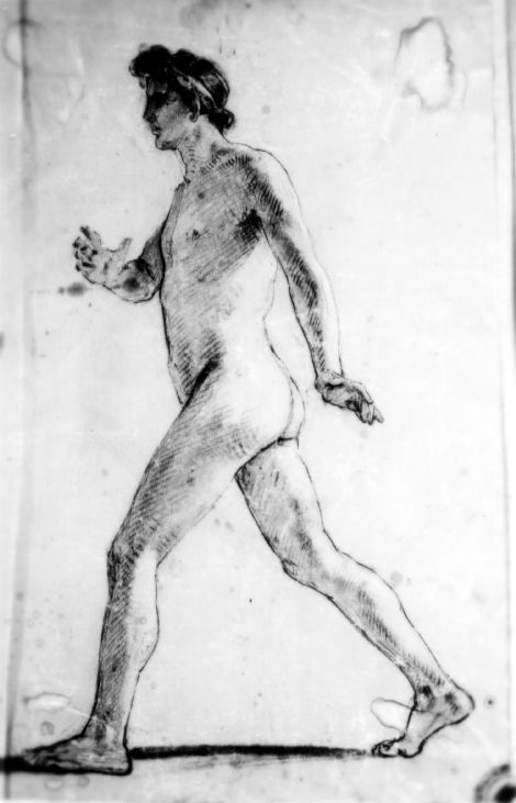 studio di nudo maschile (disegno preparatorio) di De Napoli Michele (attribuito) (sec. XIX)