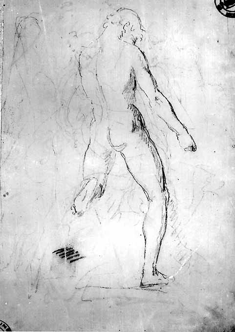 studio di nudo maschile (disegno preparatorio) di De Napoli Michele (attribuito) (sec. XIX)