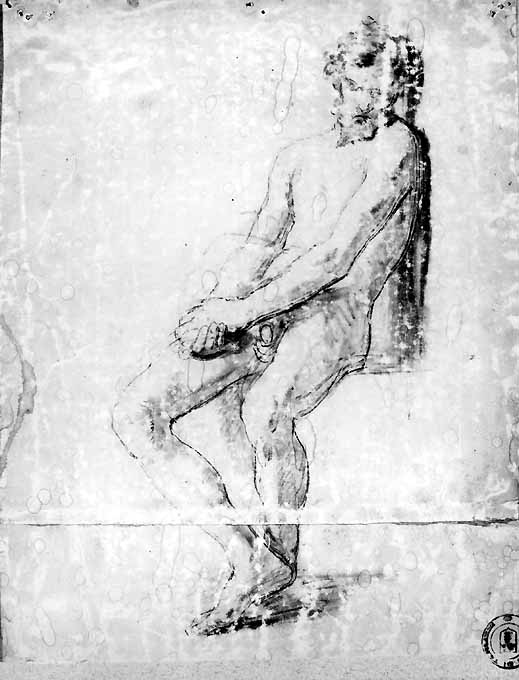 studio di nudo maschile seduto (disegno preparatorio) di De Napoli Michele (attribuito) (sec. XIX)