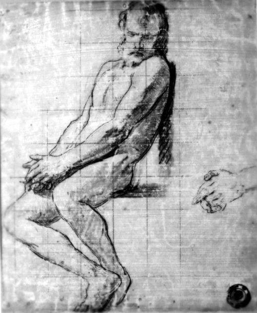 studio di nudo maschile seduto (disegno preparatorio) di De Napoli Michele (attribuito) (sec. XIX)