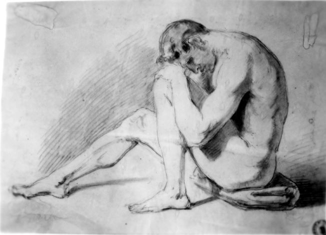 studio di nudo maschile (disegno) di De Napoli Michele (attribuito) (sec. XIX)