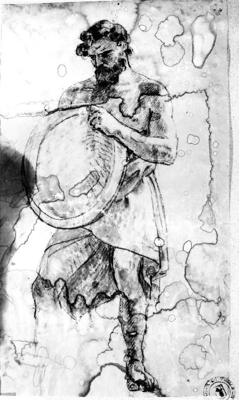 studio di figura maschile con cesto (disegno preparatorio) di De Napoli Michele (attribuito) (sec. XIX)