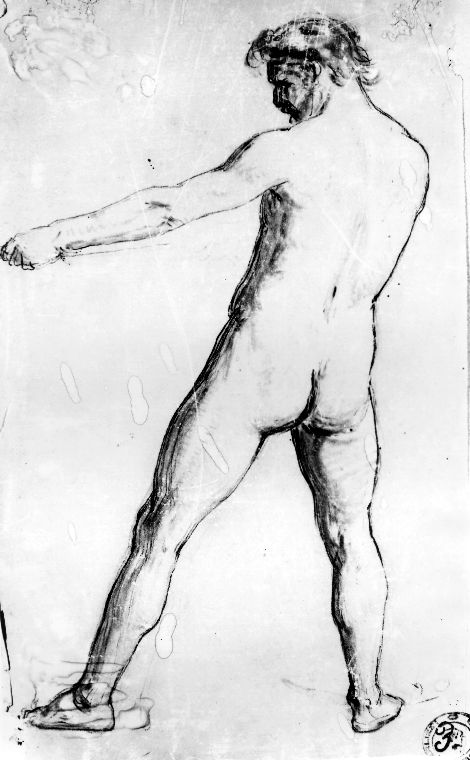 studio di nudo maschile (disegno preparatorio) di De Napoli Michele (attribuito) (sec. XIX)