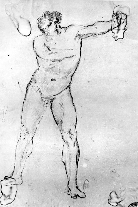 studio di nudo maschile (disegno preparatorio) di De Napoli Michele (attribuito) (sec. XIX)