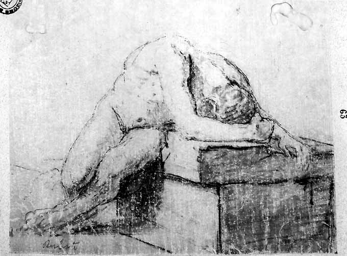 studio di nudo maschile (disegno preparatorio) di De Napoli Michele (attribuito) (sec. XIX)