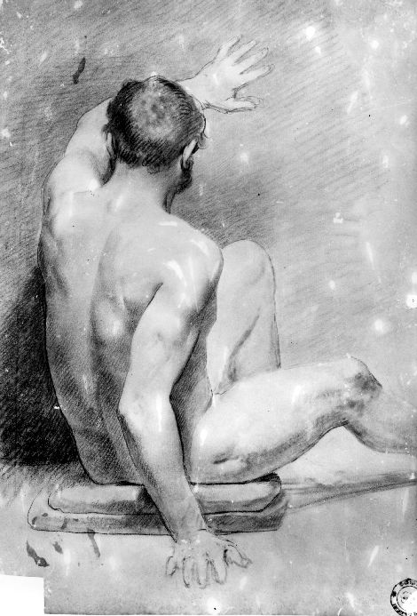 studio di nudo maschile seduto (disegno) di De Napoli Michele (attribuito) (sec. XIX)