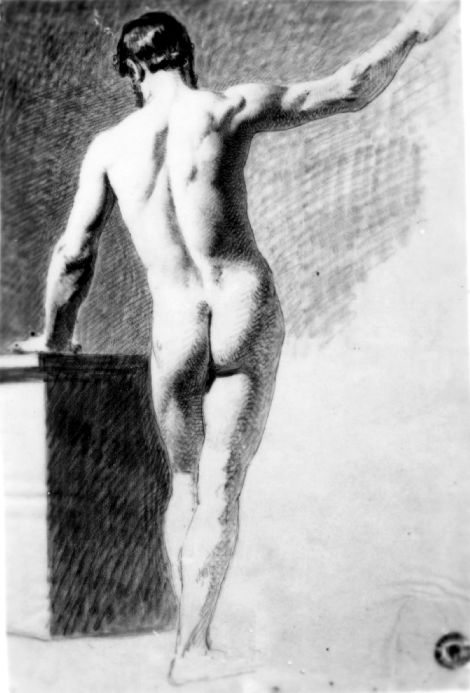 studio di nudo di spalle (disegno) di De Napoli Michele (attribuito) (sec. XIX)