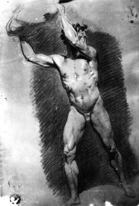 studio di nudo maschile (disegno) di De Napoli Michele (attribuito) (sec. XIX)