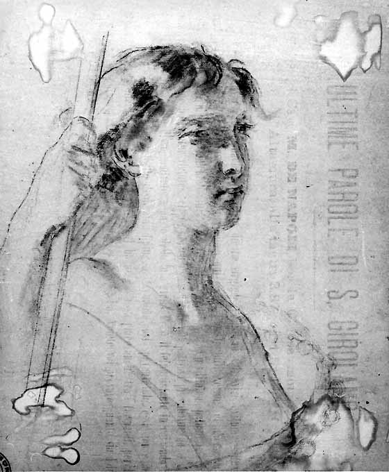 studio di figura femminile (disegno preparatorio) di De Napoli Michele (attribuito) (sec. XIX)