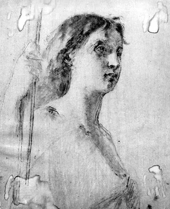studio di figura femminile (disegno preparatorio) di De Napoli Michele (attribuito) (sec. XIX)