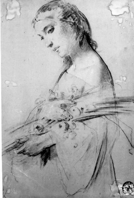 studio di figura femminile (disegno preparatorio) di De Napoli Michele (attribuito) (sec. XIX)