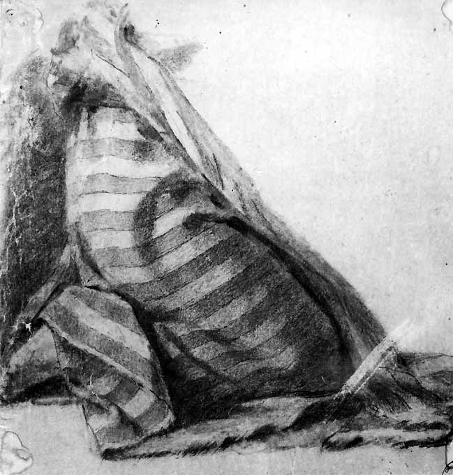 studio di figura femminile inginocchiata (disegno preparatorio) di De Napoli Michele (attribuito) (sec. XIX)