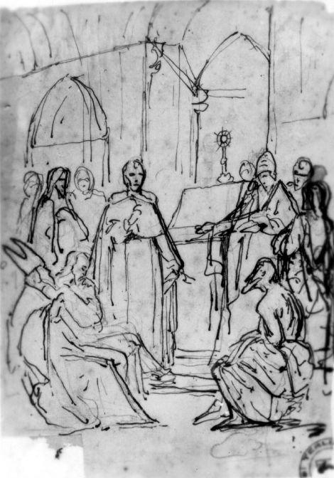 studio per San Tommaso che redige l'ufficio per messa del Sacramento (disegno preparatorio) di De Napoli Michele (attribuito) (sec. XIX)