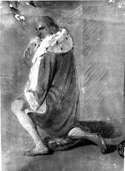 studio di figura di re (disegno preparatorio) di De Napoli Michele (attribuito) (metà sec. XIX)