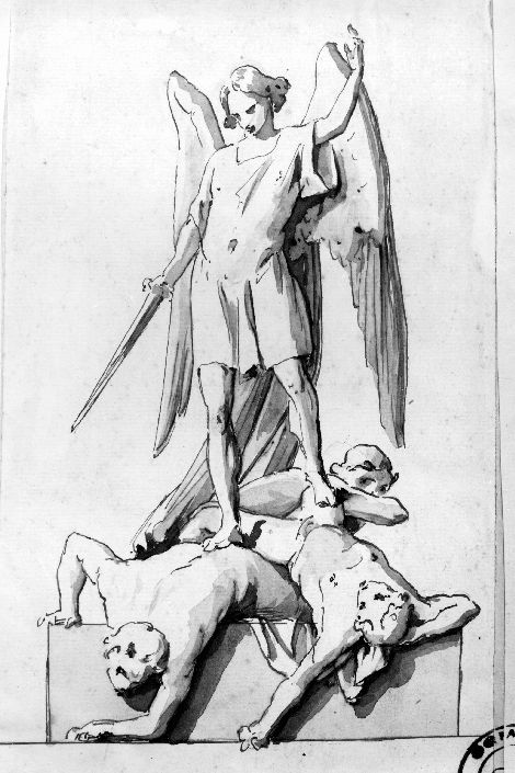 studio di figure con angelo (disegno) di De Napoli Michele (attribuito) (metà sec. XIX)