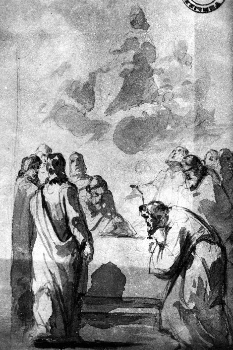 studio di assunzione della Madonna (disegno preparatorio) di De Napoli Michele (attribuito) (metà sec. XIX)