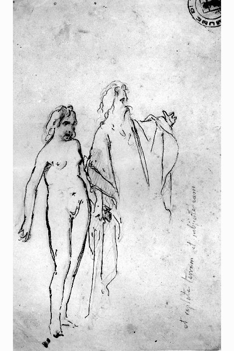 composizione di due figure (disegno preparatorio) di De Napoli Michele (attribuito) (metà sec. XIX)
