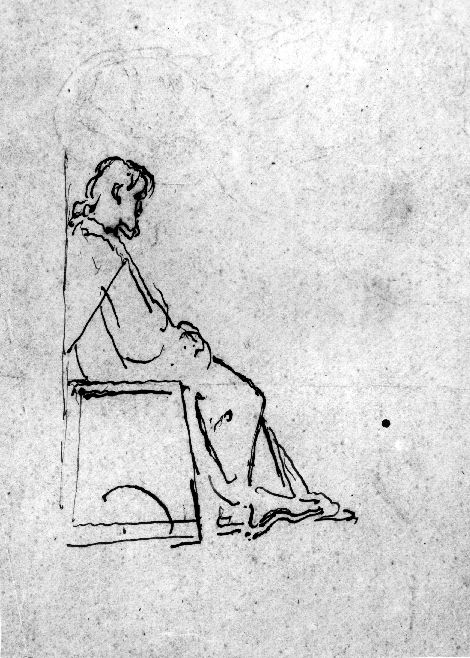 studio di figura maschile seduta (disegno preparatorio) di De Napoli Michele (attribuito) (sec. XIX)