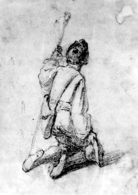 studio di figura di pastore (disegno preparatorio) di De Napoli Michele (attribuito) (sec. XIX)