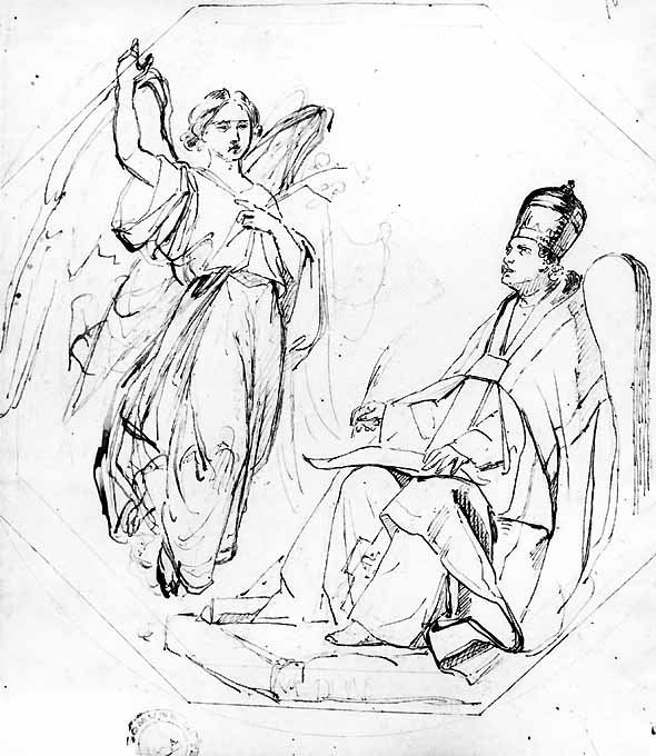 composizione di due figure (disegno preparatorio) di De Napoli Michele (attribuito) (sec. XIX)