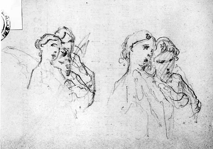 studi di due angeli (disegno preparatorio) di De Napoli Michele (attribuito) (sec. XIX)