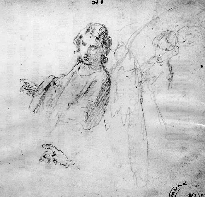 studio di figure di angeli (disegno preparatorio) di De Napoli Michele (attribuito) (sec. XIX)