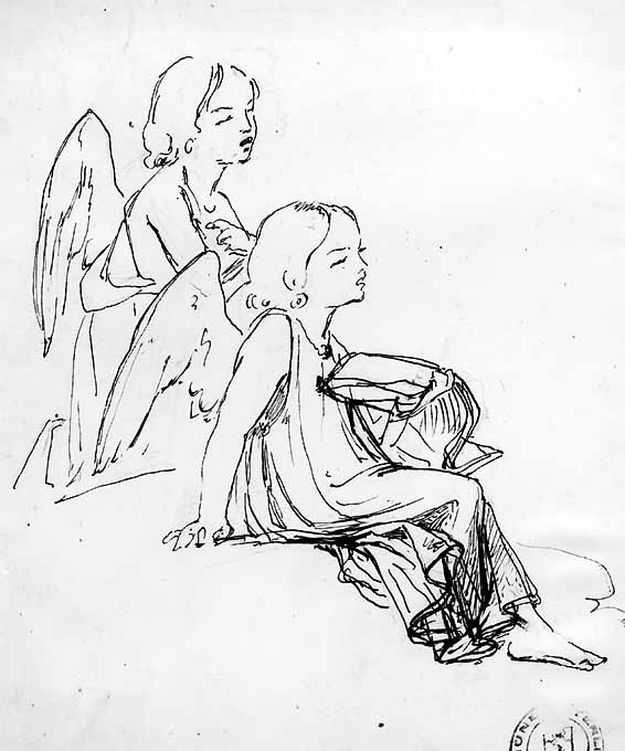 studio di due angeli (disegno preparatorio) di De Napoli Michele (attribuito) (sec. XIX)