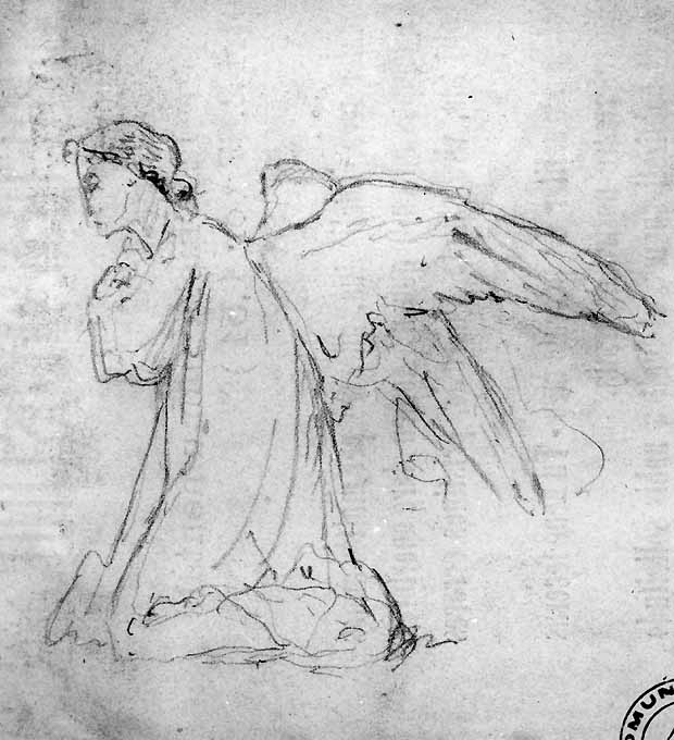 studio di figura di angelo (disegno preparatorio) di De Napoli Michele (attribuito) (sec. XIX)