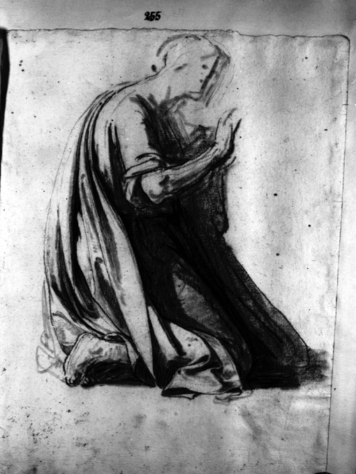 studio di figura femminile inginocchiata (disegno preparatorio) di De Napoli Michele (attribuito) (sec. XIX)