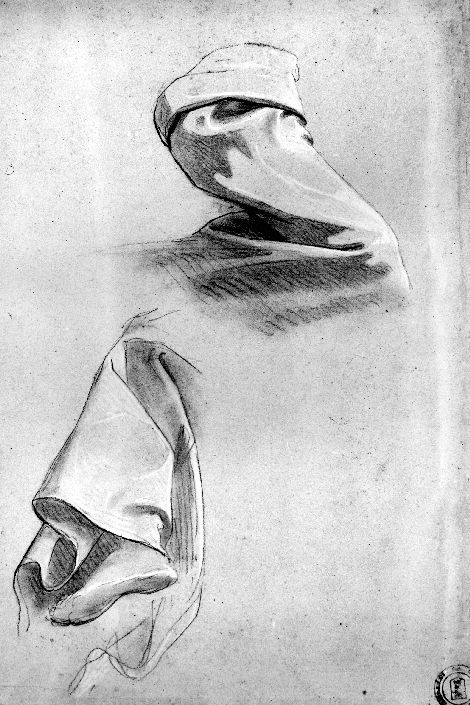 studio di panneggio (disegno) di De Napoli Michele (attribuito) (sec. XIX)