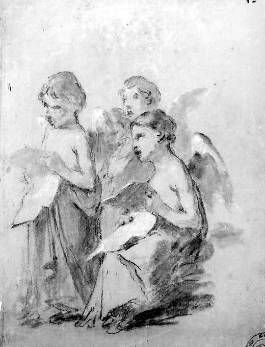 studio di gruppo di angeli (disegno preparatorio) di De Napoli Michele (attribuito) (sec. XIX)