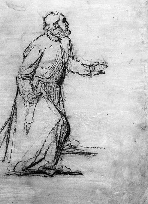studio di figura di sacerdote (disegno preparatorio) di De Napoli Michele (attribuito) (sec. XIX)