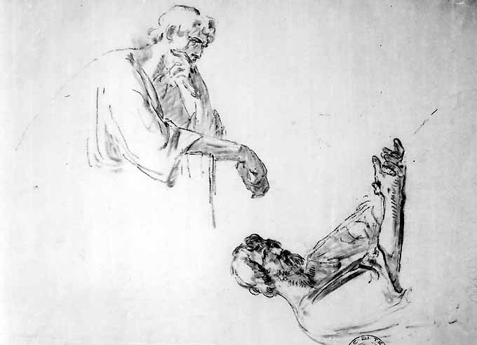 studio di due figure maschili (disegno preparatorio) di De Napoli Michele (attribuito) (sec. XIX)