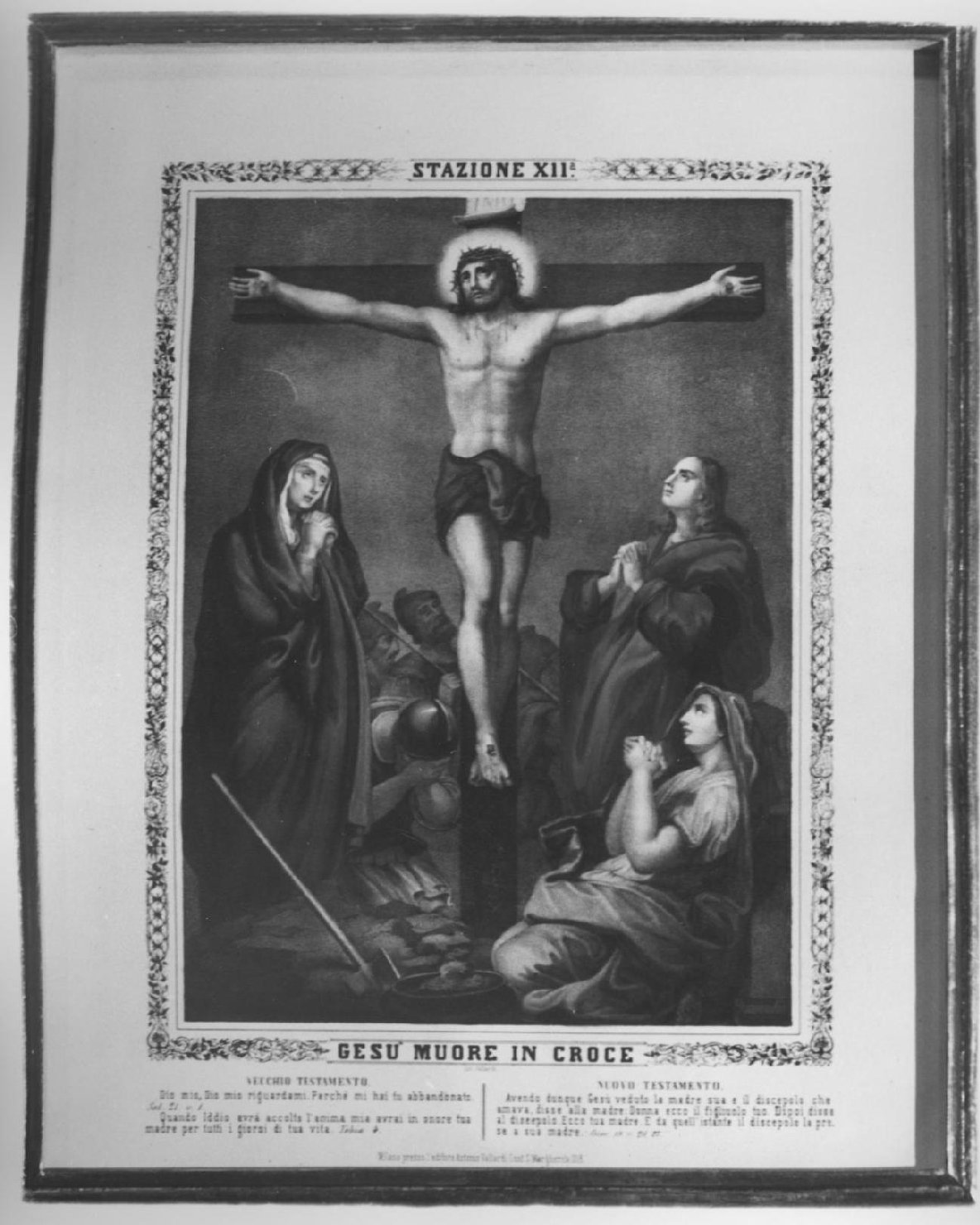 stazione XII: Gesù innalzato e morto in croce (stampa a colori, elemento d'insieme) - ambito Italia settentrionale (sec. XIX)
