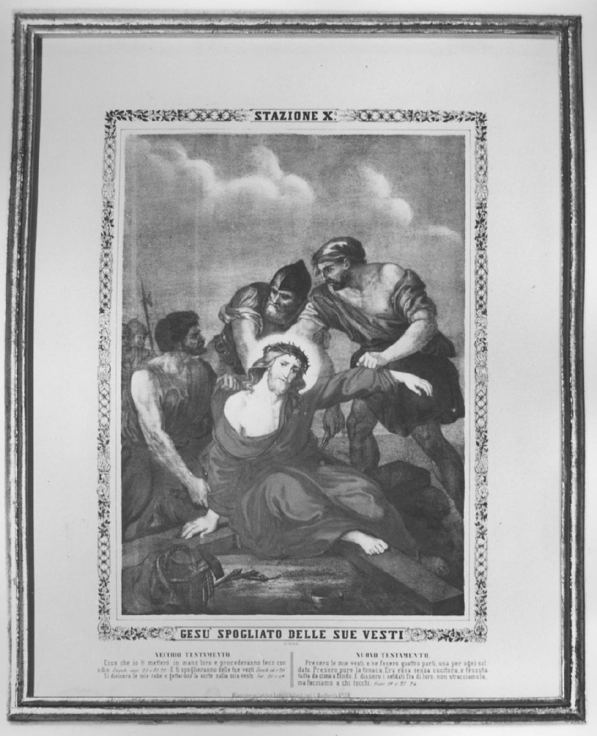stazione X: Gesù spogliato e abbeverato di fiele (stampa a colori, elemento d'insieme) - ambito Italia settentrionale (sec. XIX)