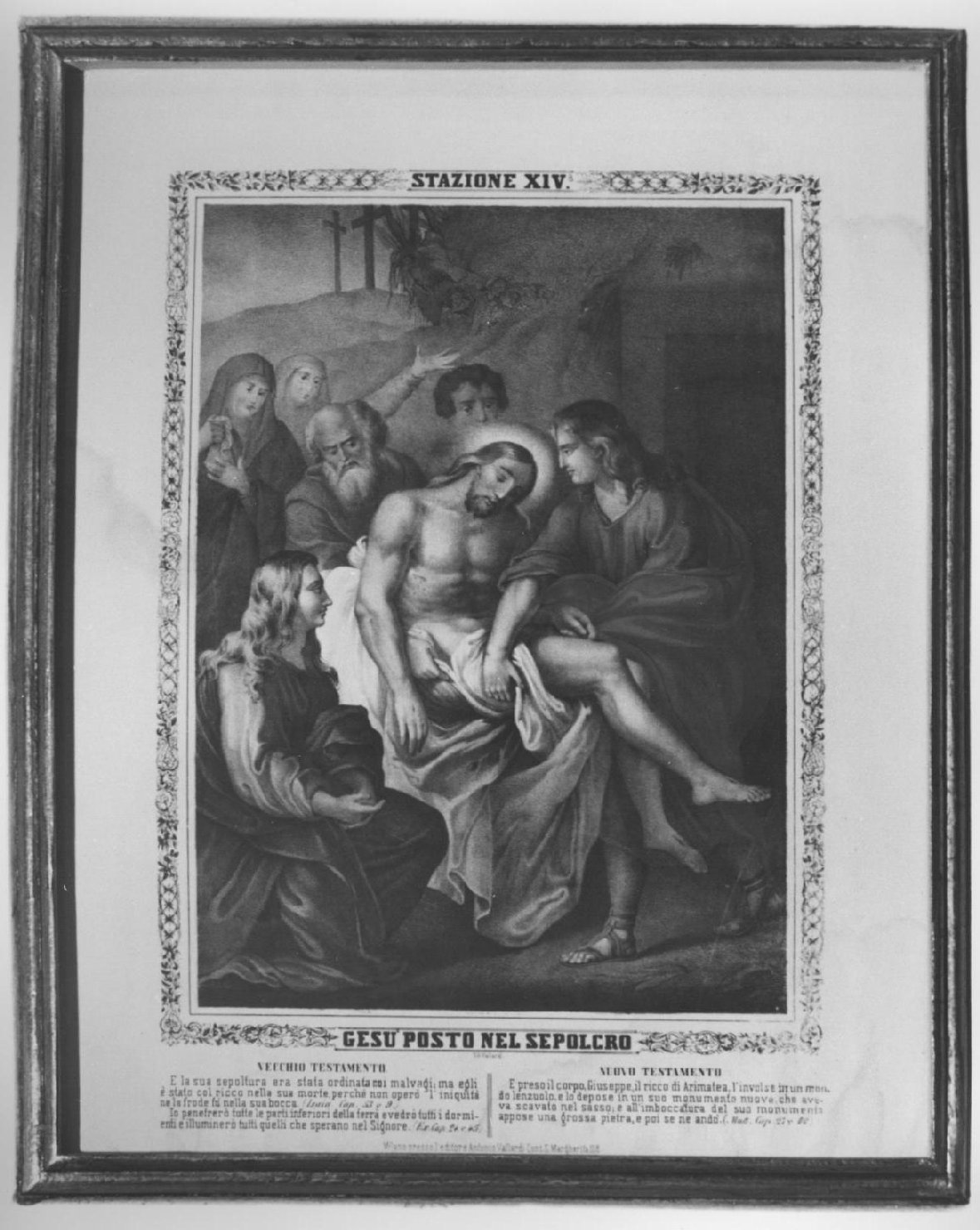 stazione XIV: Gesù deposto nel sepolcro (stampa a colori, elemento d'insieme) - ambito Italia settentrionale (sec. XIX)