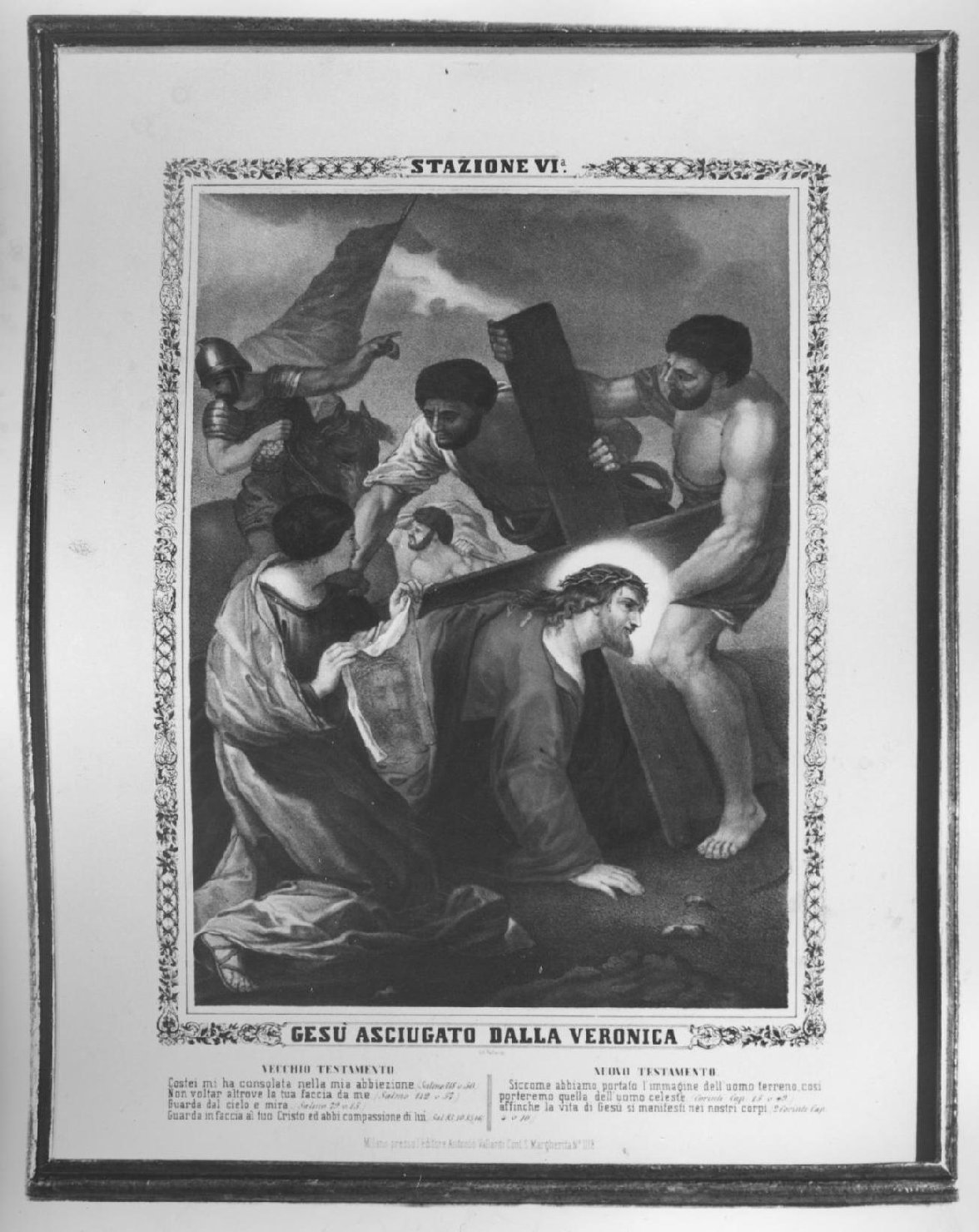 stazione VI: Gesù asciugato dalla Veronica (stampa a colori, elemento d'insieme) - ambito Italia settentrionale (sec. XIX)