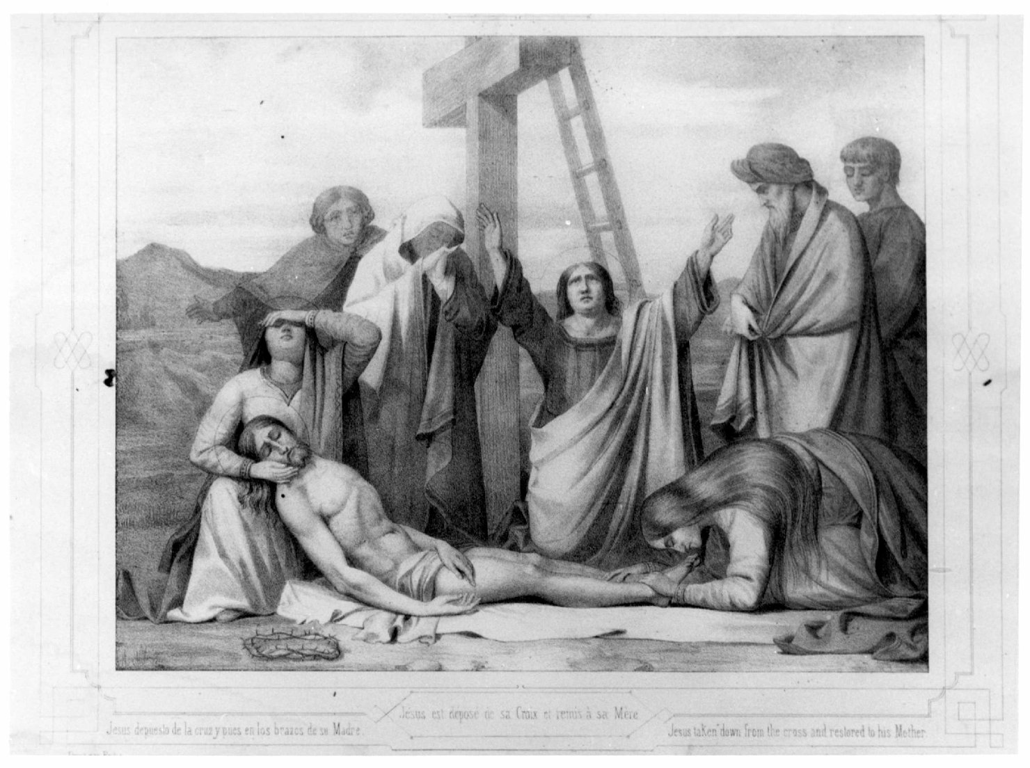 Via Crucis, stazione XIII: Gesù deposto dalla croce (stampa, elemento d'insieme) di Duriez Elie Philip Joseph (seconda metà sec. XIX)