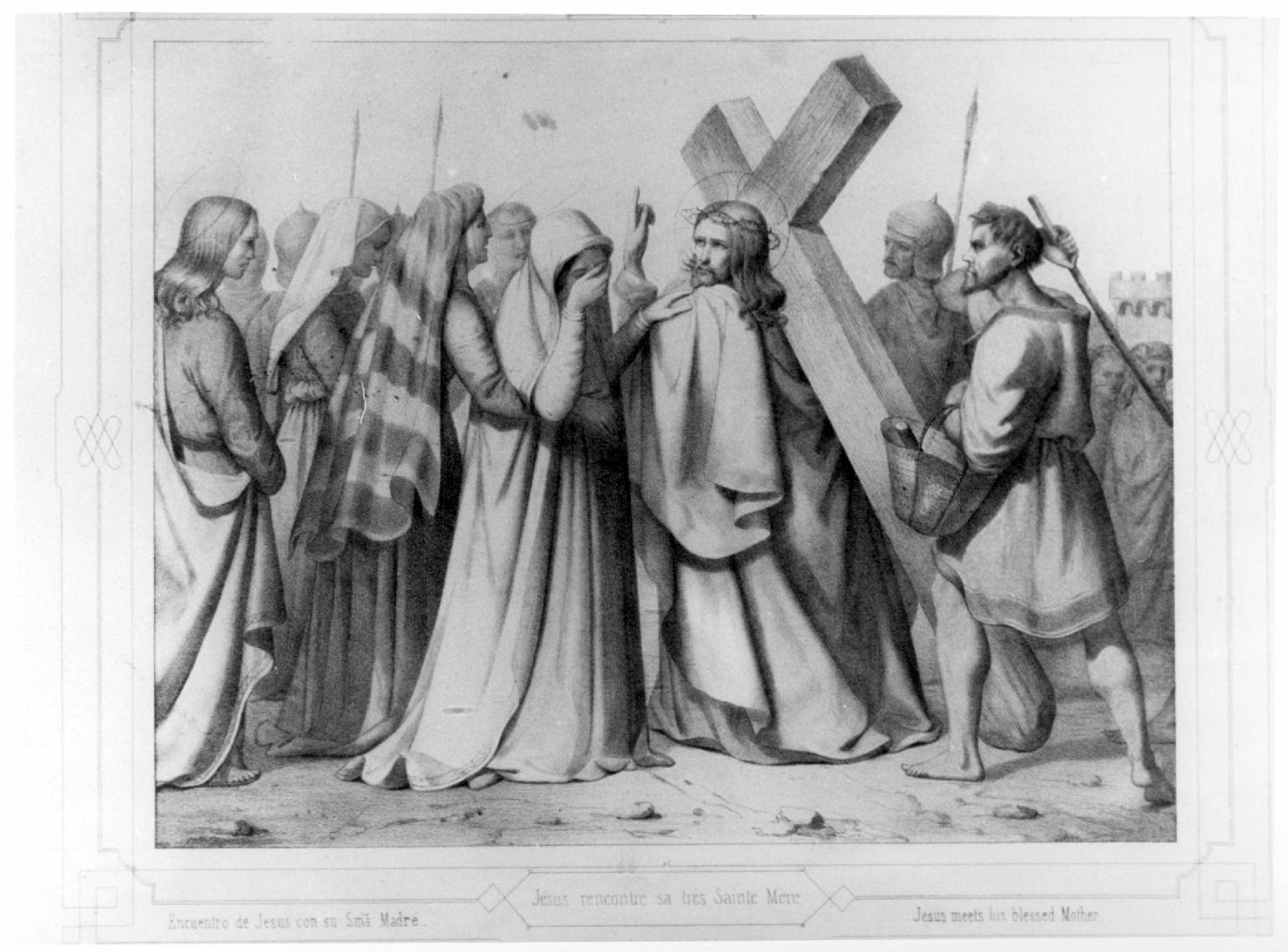 Via Crucis, stazione IV: Gesù incontra la Madonna (stampa, elemento d'insieme) di Duriez Elie Philip Joseph (seconda metà sec. XIX)