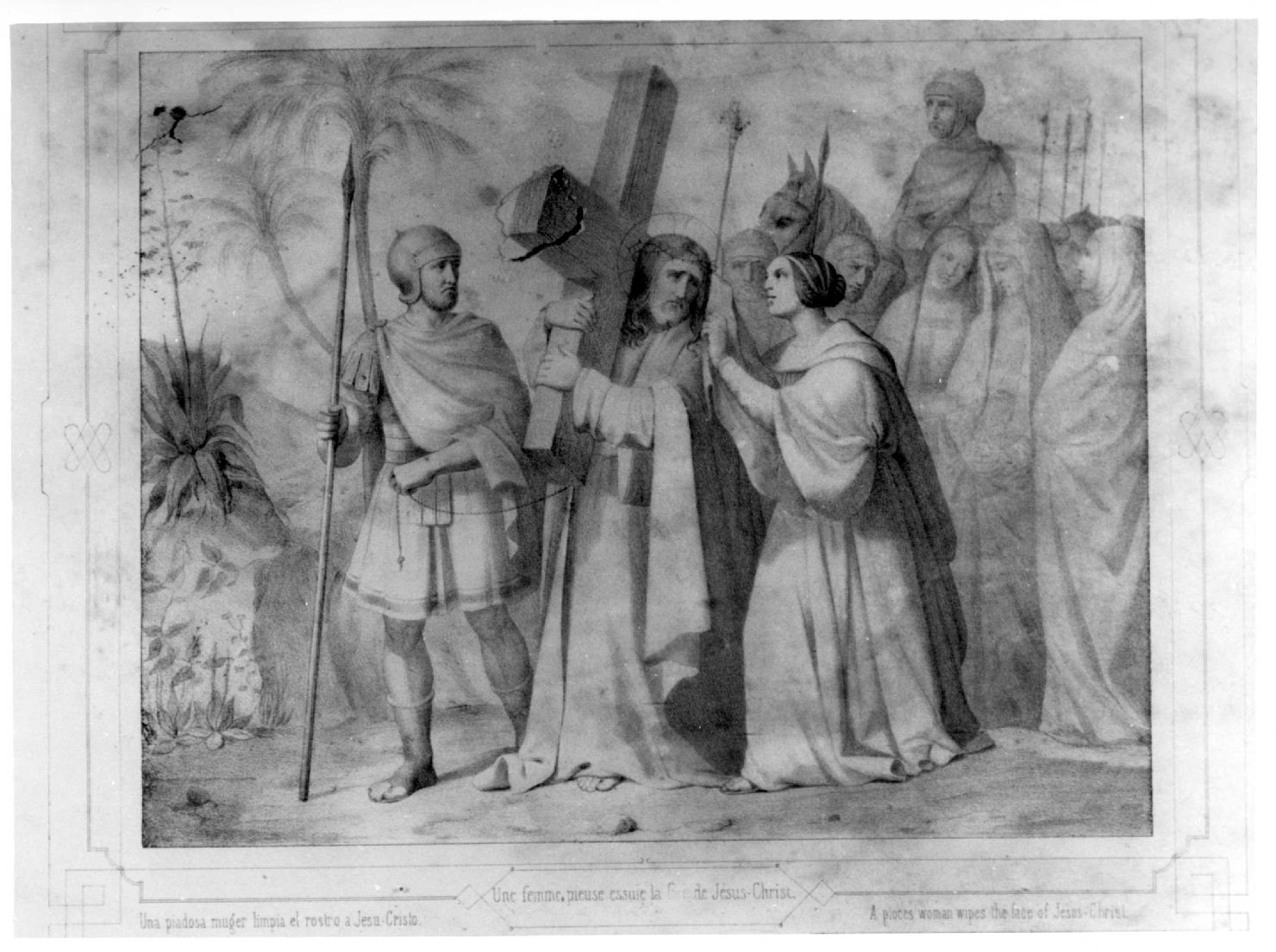 Via Crucis, stazione VI: Gesù asciugato dalla Veronica (stampa, elemento d'insieme) di Duriez Elie Philip Joseph (seconda metà sec. XIX)