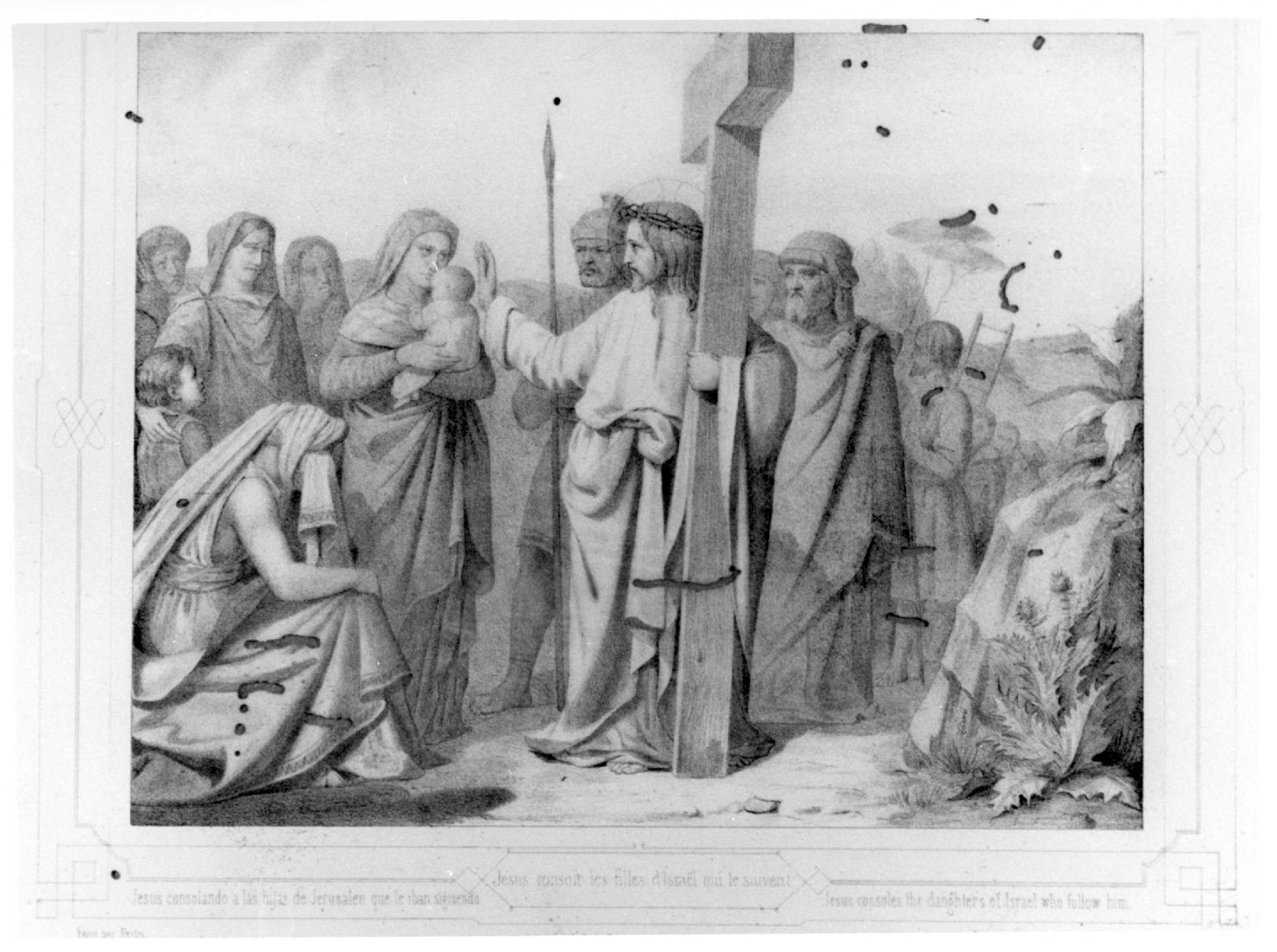 Via Crucis, stazione VIII: Gesù consola le donne di Gerusalemme (stampa, elemento d'insieme) di Duriez Elie Philip Joseph (seconda metà sec. XIX)
