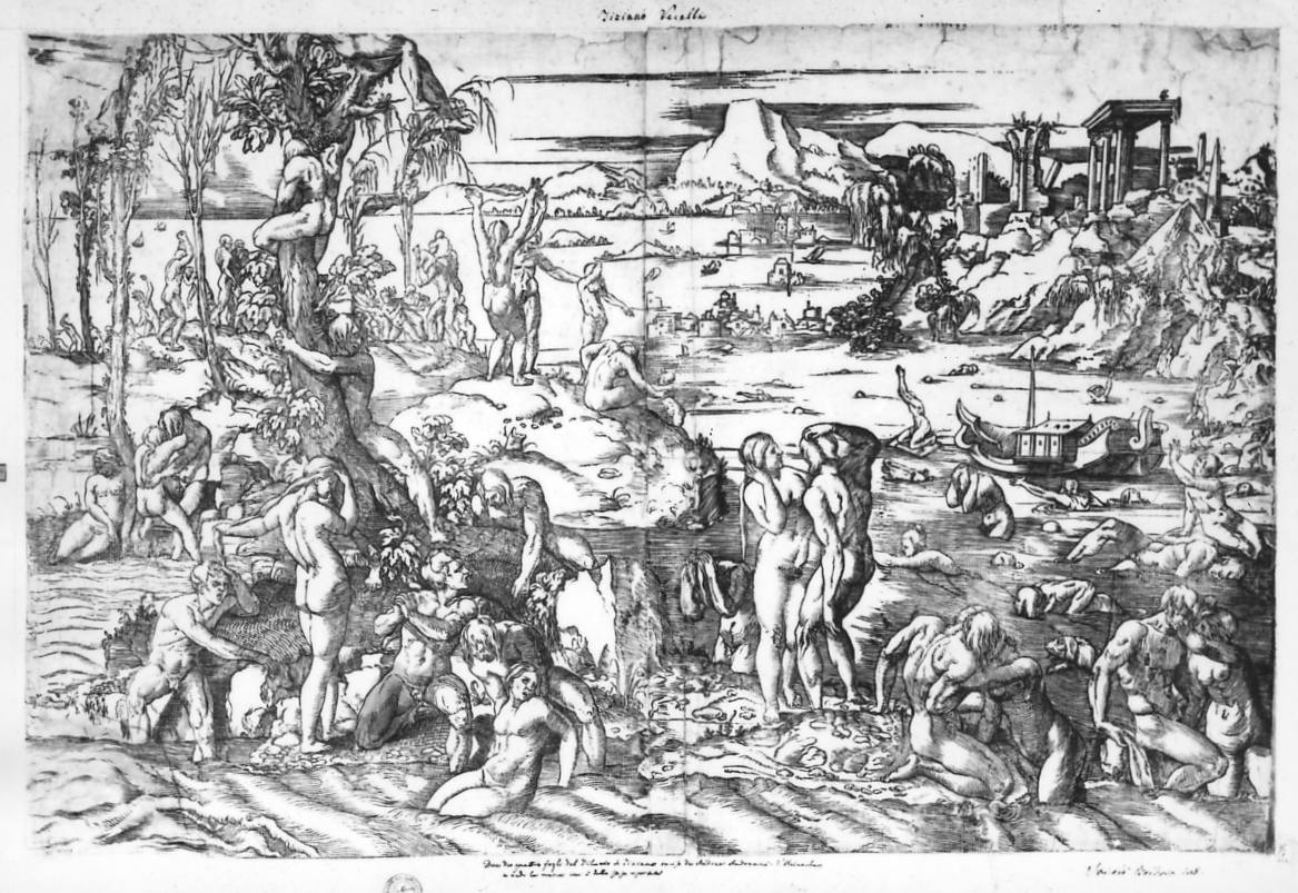 Diluvio universale (stampa smarginata, stampa composita) di Vecellio Tiziano (cerchia), Andreani Andrea (seconda metà sec. XVI)