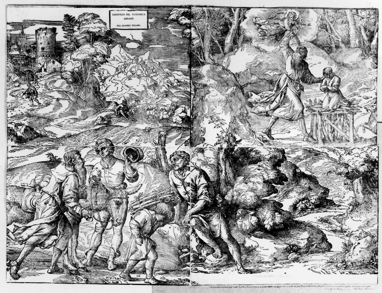 sacrificio di Isacco (stampa smarginata, stampa composita) di Vecellio Tiziano, Ugo da Carpi (sec. XVI)