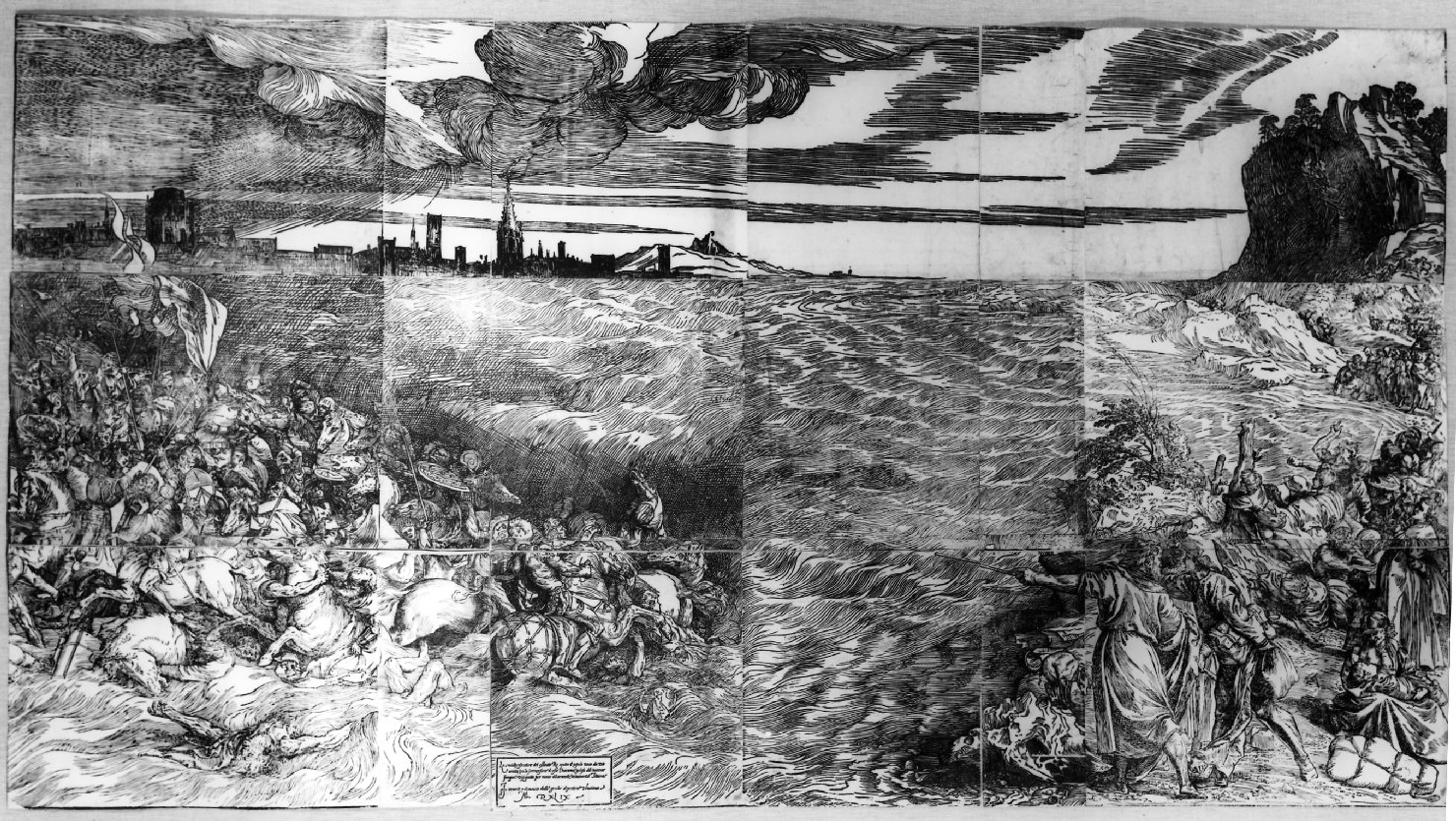 esercito egiziano sommerso dal mar Rosso (stampa smarginata, stampa composita) di Vecellio Tiziano, Greche Domenico dalle (sec. XVI)